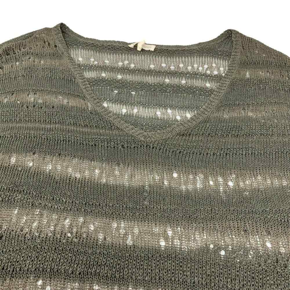 Eileen Fisher Open Knit Sweater Size Medium Green Linen Short Sleeve‎ V-neck - Picture 6 of 14
